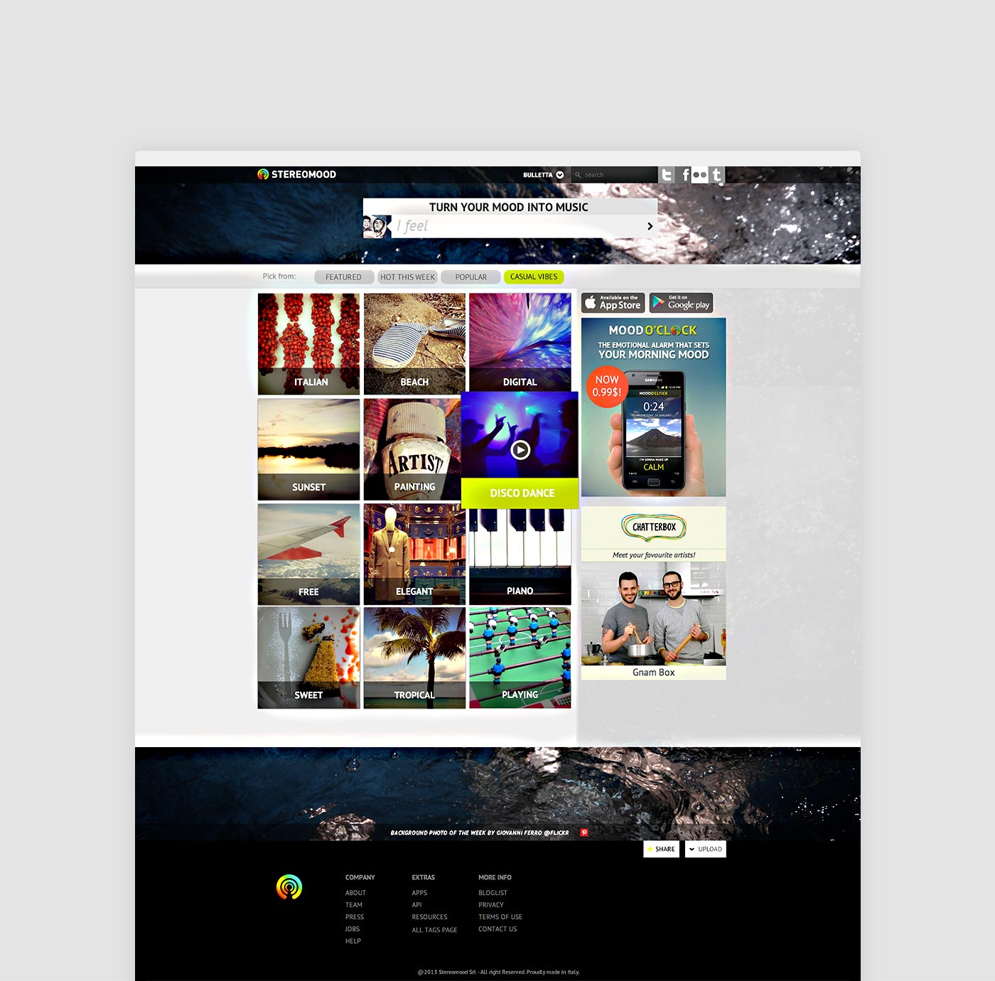 Stereomood homepage in 2013