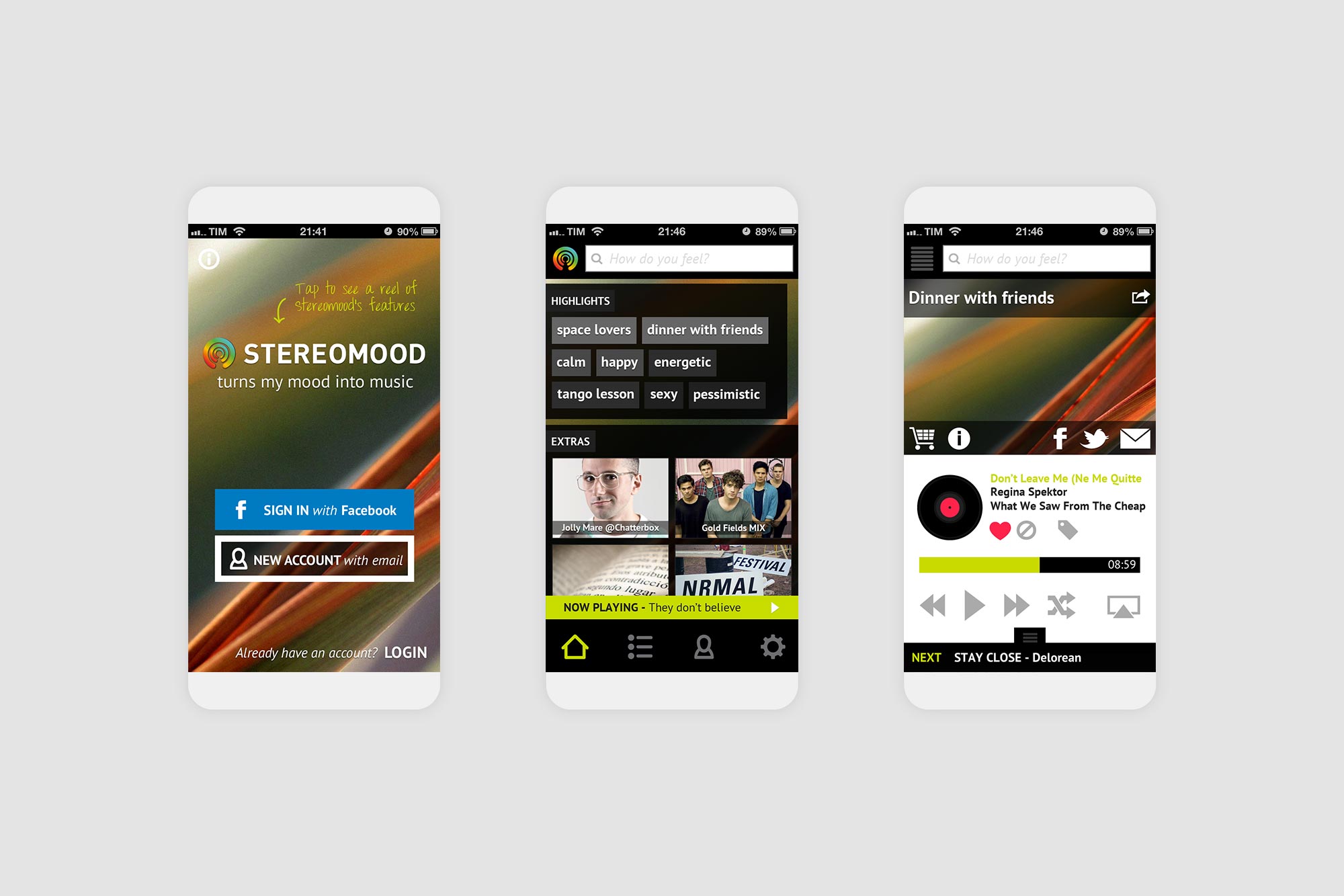 Stereomood mobile up to listen to music by mood on the go